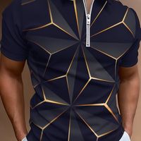 camisa de manga corta con cierre de cremallera y solapa con estampado geometrico en 3d moda masculina para el verano calle y ocio al aire libre