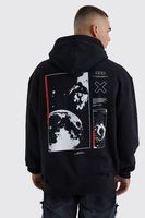 sudadera oversize con capucha y estampado espacial en la espalda negro