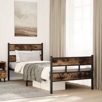 vidaxl estructura de cama sin colchon metal roble ahumado 90x190 cm