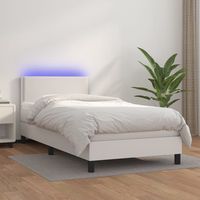 vidaxl cama box spring y colchon led cuero sintetico blanco 90x200 cm