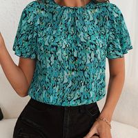 blusa de cuello redondo estampada en todo blusa vintage de manga corta para primavera y verano ropa de mujer