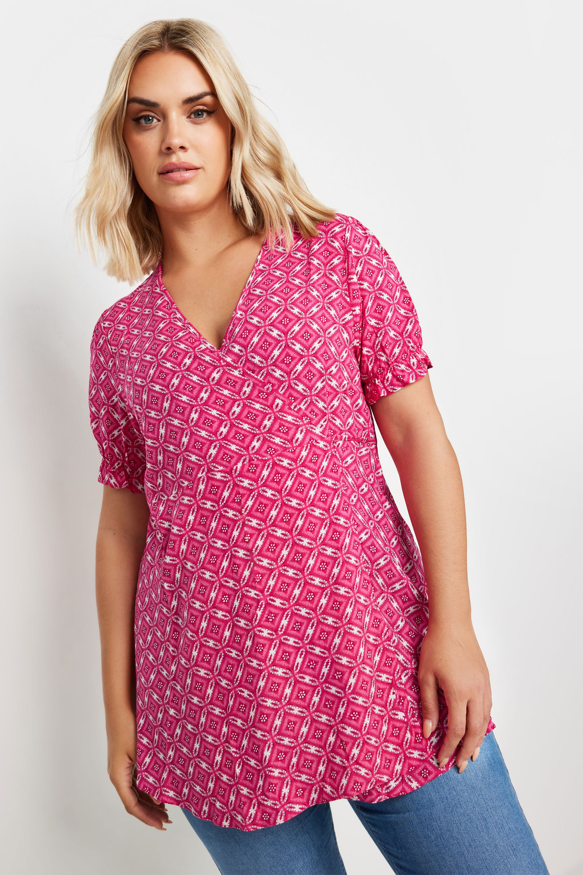 yours blusa rosa de viscosa con estampado mosaico mujer curvy y tallas grandes yours