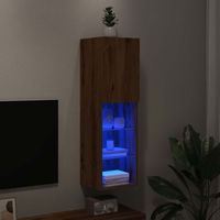 vidaxl mueble para tv con luces led roble artesanal 305x30x102 cm