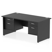 impulse 1600x800 desk black top panel end 2x2 drawer fixed ped