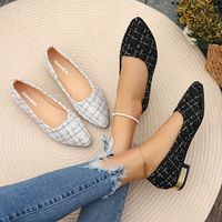 zapatos de tacon bajo con estampado de cuadros para mujeres elegantes zapatos de vestir de punta afilada comodos zapatos sin cordones