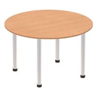 impulse 1200mm round table oak top brushed aluminium post leg