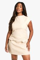 vestido plus mini estructurado beige