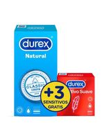 durex pack preservativo natural 12 uds  sensitivo suave 3 uds de regalo - durex