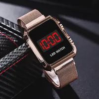 fashion women electronic sports watch led watch lady wristwatch alloy mesh watch female gifts clock