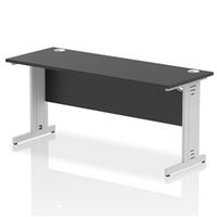 impulse 1600x600mm straight desk black top silver cable managed leg