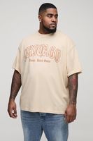 camiseta plus oversize con estampado de chicago beige