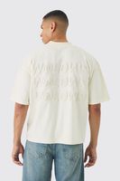 camiseta oversize recta con cuello extendido y repujado worldwide cream