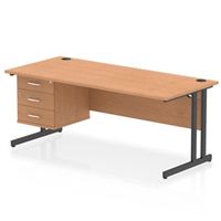 impulse 1800x800 desk oakblack cantilever leg 1x3 drawer fixed ped