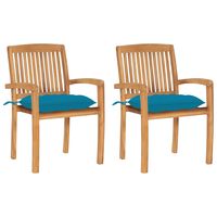 vidaxl sillas de jardin 2 uds madera de teca con cojines azul claro