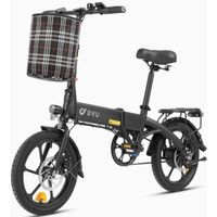 dyu a1f pro bicicleta electrica 16 motor 250w bateria 36v75ah alcance 30km frenos de disco negro