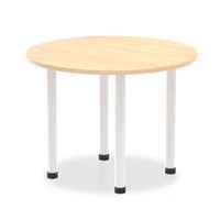 impulse 1000mm round table maple top white post leg