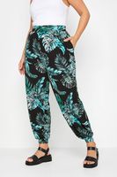 yours pantalones bombachos negros de hojas tropicales mujer curvy y tallas grandes yours