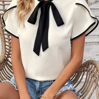 blusa con lazo en contraste top elegante con mangas de petalo para primavera y verano ropa de mujer