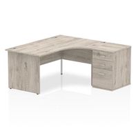 impulse 1600mm right crescent desk grey oak panel leg  desk high ped