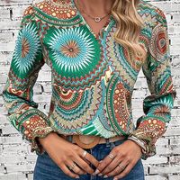 blusa estampada mandala con cuello en v blusa vintage de manga larga para primavera y otono ropa de mujer