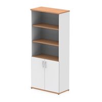 impulse 2000mm open shelves cupboard oak and white with white doors