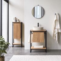 mueble para lavabo de teca maciza y metal de 60 cm