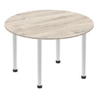 impulse 1200mm round table grey oak top brushed aluminium post leg