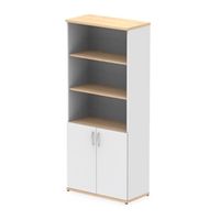 impulse 2000mm open shelves cupboard maple and white with white doors