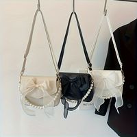 bolsa cruzada con lazo elegante para mujer bolso de hombro de moda con correa de perlas de imitacion bolso versatil para debajo del brazo