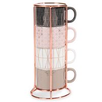 tazas de espresso de porcelana y soporte metalico x4