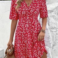 vestido con estampado floral y cuello en v elegante vestido de manga corta para primavera y verano ropa de mujer