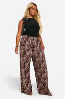 pantalon plus plisado de pernera ancha con estampado de leopardo brown