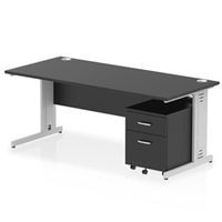 impulse 1800x800 desk blacksilver cable managed 2 drawer mobile ped