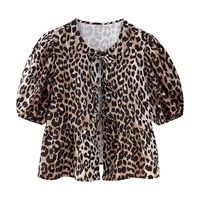 blusa corta con estampado de leopardo y lazo en la parte delantera elegante blusa de manga abullonada para primavera y verano ropa de mujer