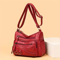 bolso de mensajero con cremallera de varias capas de moda bolso de hombro de color solido con decoracion trenzada bolso cruzado casual perfecto para uso diario