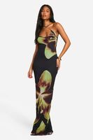 vestido tall maxi drapeado asimetrico con estampado de flores negro