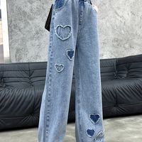 vaqueros de pierna ancha con parche en forma de corazon para chicas estilo urbano pantalones vaqueros con detalles de amor para llevar de forma casual