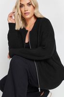 yours cardigan negro de punto con cremallera estilo bomber mujer curvy y tallas grandes yours