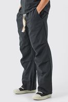 pantalon holgado con cintura elastica y cordon elastico en contraste gris