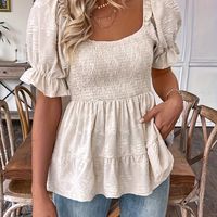 blusa de cuello cuadrado con apliques elegante top con fruncido en el busto y mangas abullonadas para primavera y verano ropa de mujer