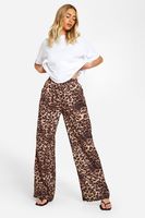 pantalon de pernera ancha con atadura en la cintura y estampado de leopardo brown