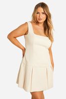 vestido recto plus mini de bucle plisado beige