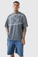 camiseta tall oversize desgastada con estampado grafico de logo sobretenido gris