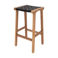 taburetes para isla de cocina de teca y cuero negro tejido 66 cm