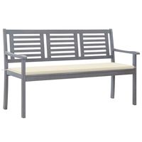 vidaxl banco de jardin 3 plazas madera eucalipto gris y cojin 150 cm