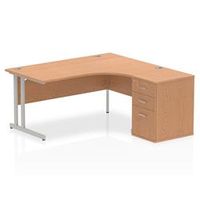 impulse 1600 right crescent desk oak white cantilever  desk high ped