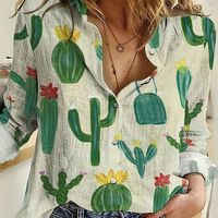 camiseta con botones con estampado de cactus camisa casual de manga larga con cuello para primavera y otono ropa de mujer