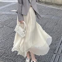 falda de vuelo con ribete de lechuga de color solido elegante dobladillo con volantes y dobladillo irregular para primavera y otono ropa de mujer