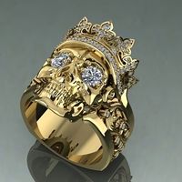 anillo de moda para hombres con calavera y corona incrustado con circonia cubica