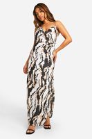 vestido petite maxi de chifon con estampado abstracto brown